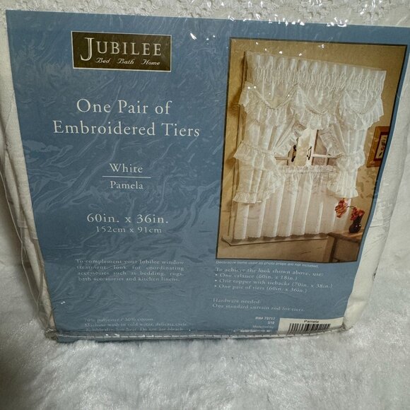 Jubilee Embroidered Window Curtain Tiers Set 60"x36" Pamela White Elegant Decor - Picture 3 of 9